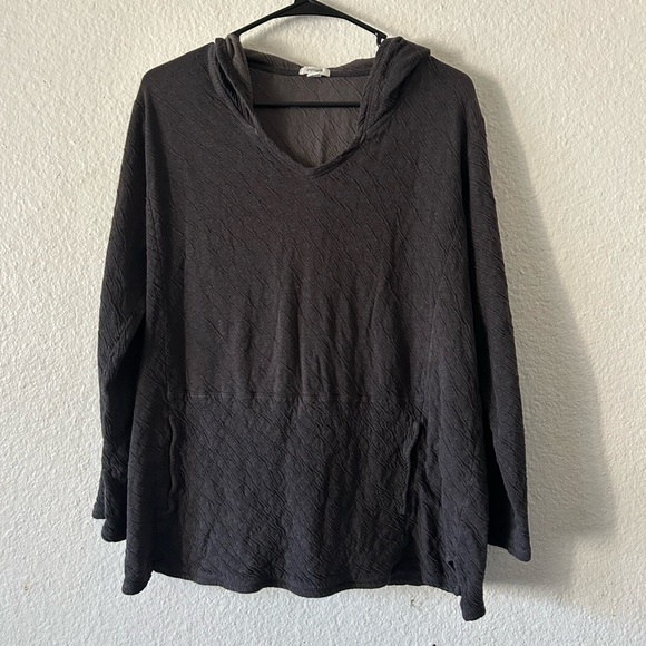 J Jill Pure Jill Cotton Ribbed Dark Gray Hooded Pullover M Cozy Coastal Grandma - Picture 1 of 14